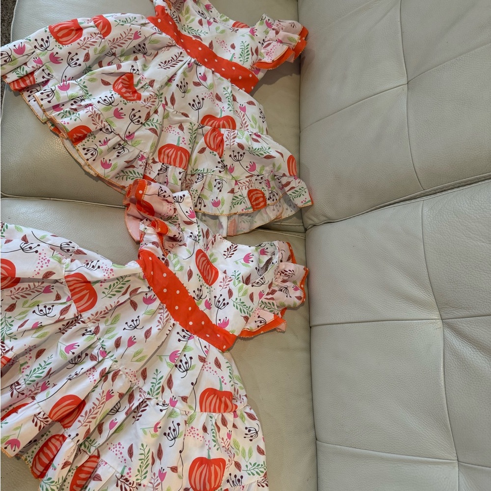 Floral and Pumpkin Print Dress- set if 2 (twins)